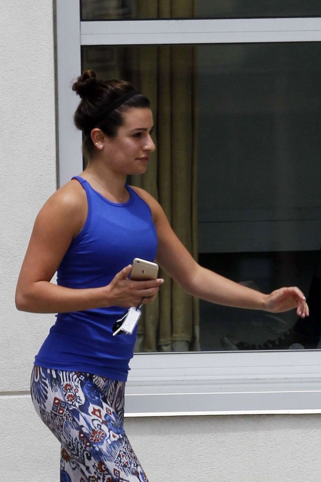 Lea Michele in Tights Heading to a Workout Session in New Orleans
