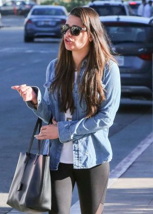 Lea Michele in Tights Leaves Bouchon in Beverly Hills