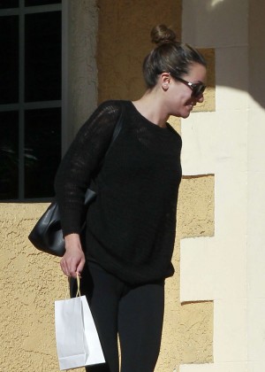 Lea Michele in Tights Leaving a Skin Care Clinic in Los Angeles