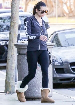 Lea Michele in Tights Shopping in Brentwood
