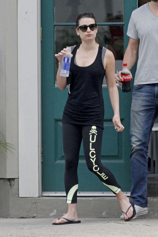 Lea Michele in Leggings at a Lunch in New Orleans