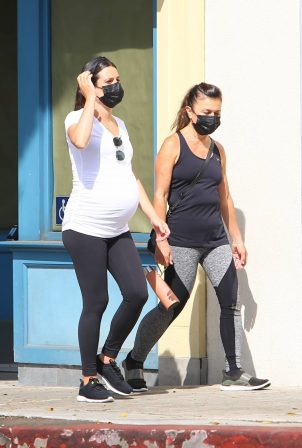 Lea Michele - Shows baby bump while walk with mother Edith in Santa Monica