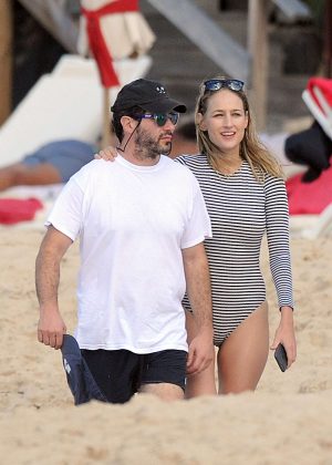 Leelee Sobieski With Her Husband Adam Kimmel on the beach on St. Barts
