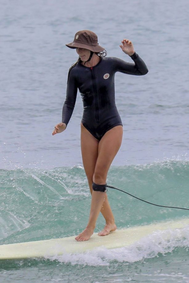 Leighton Meester - Pictured during a solo surf session off the coast of Malibu
