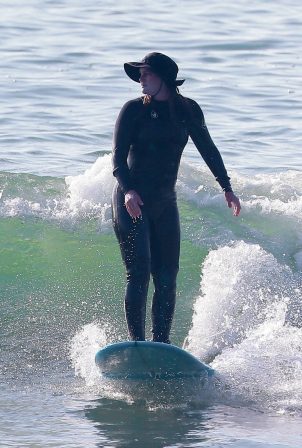 Leighton Meester - With Adam Brody pictured surfing in Malibu