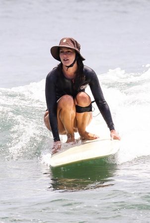 Leigthon Meester - Surfing candids in Malibu