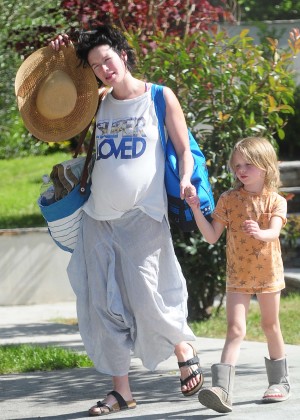 Lena Headey - Leaving a pool party with her son in Los Angeles