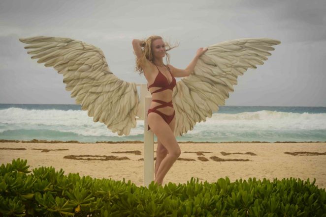 Leven Rambin in Red Bikini at the beach in Cancun