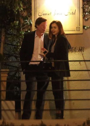 Lilly Collins at a restaurant in Los Angeles