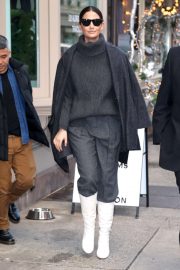 Lily Aldridge in White Boots - Leaves her perfume pop up in New York City