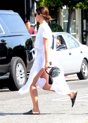 Lily Aldridge in White Dress Out in Los Angeles