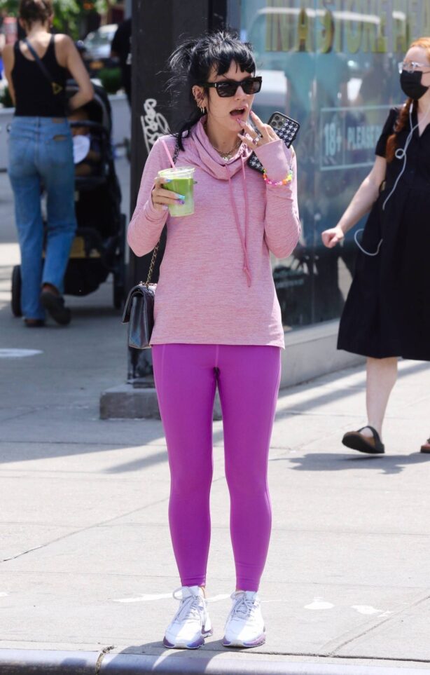 Lily Allen - In a purple leggings out in Manhattan’s Soho area