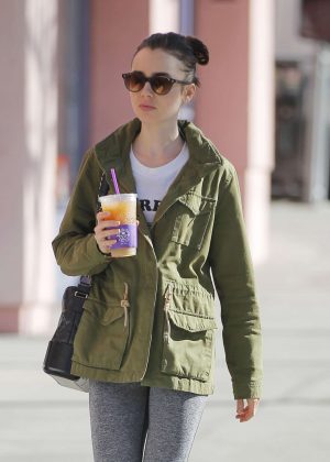 Lily Collins after a workout in Beverly Hills