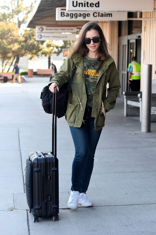Lily Collins at Burbank Airport in Los Angeles