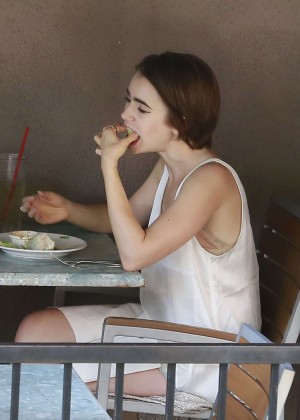Lily Collins at Hugo's Restaurant in West Hollywood