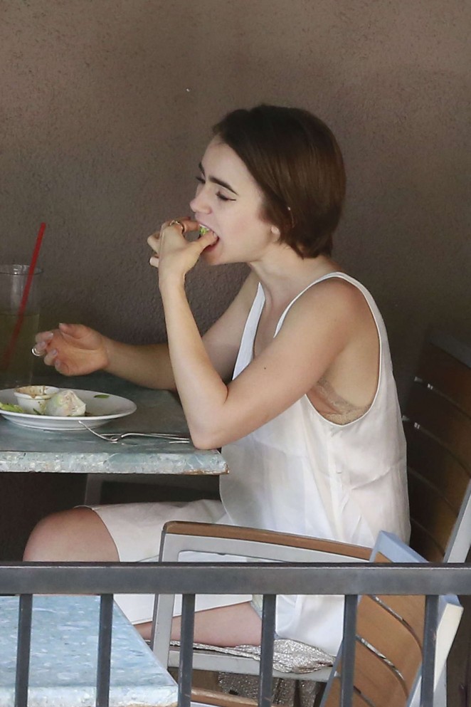 Lily Collins at Hugo's Restaurant in West Hollywood