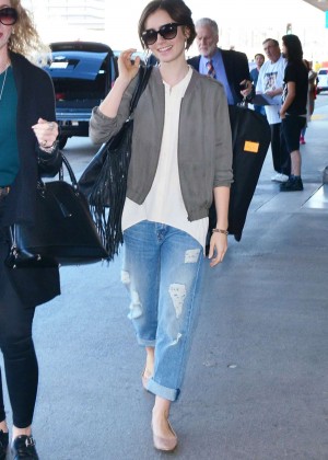 Lily Collins in Jeans at LAX Airport in Los Angeles