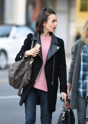 Lily Collins at sushi dinner in Beverly Hills
