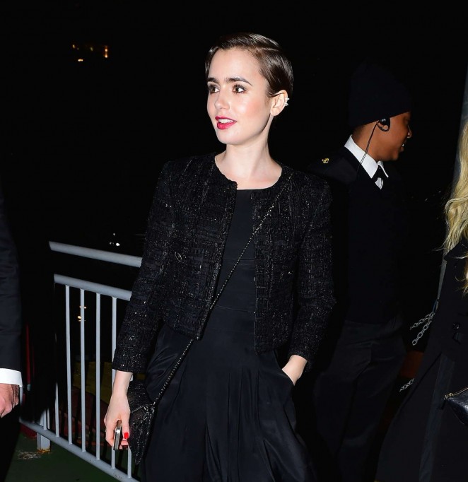 Lily Collins - Deboarding Karl Lagerfeld Cruise in NY