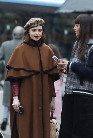 Lily Collins - Filming 'Emily in Paris'