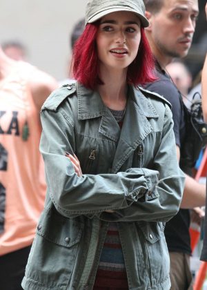 Lily Collins - Filming 'Okja' in New York City