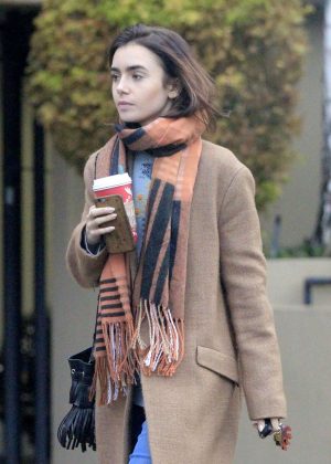 Lily Collins getting coffee in Los Angeles
