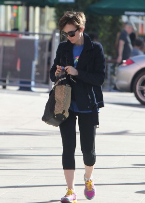 Lily Collins in Leggings Heading to the gym in West Hollywood