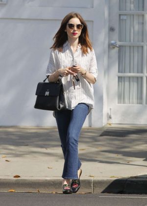 Lily Collins in Jeans Shopping in Beverly Hills