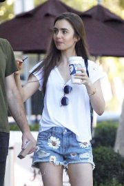 Lily Collins in Jeans Shorts and Charlie Mcdowell - Out in Los Feliz