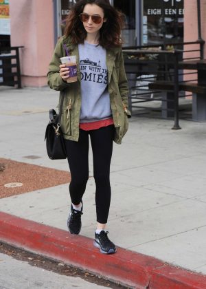 Lily Collins in Leggings after her workout in Beverly Hills