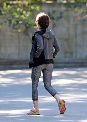 Lily Collins in Leggings out in Los Angeles