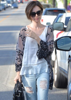 Lily Collins in Ripped Jeans Out in West Hollywood
