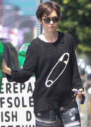 Lily Collins in Spandex Out in LA