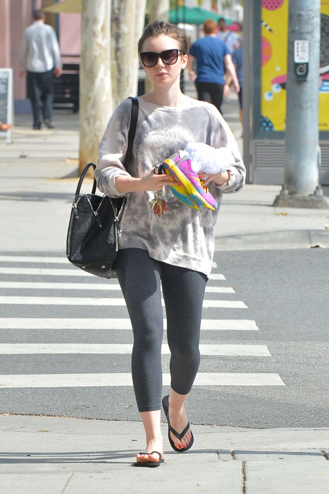 Lily Collins in Leggings Leaving a Gym in West Hollywood