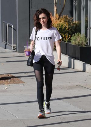 Lily Collins - Leaving the gym in West Hollywood
