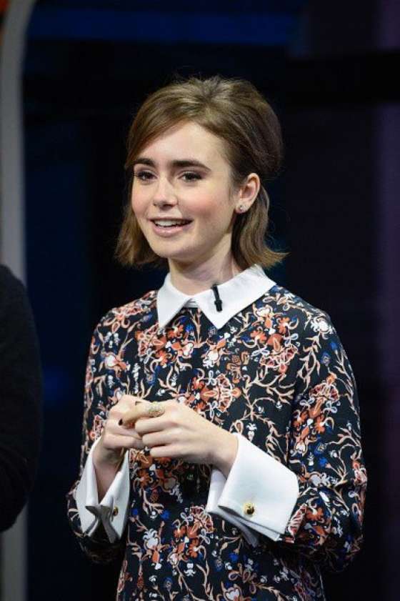 Lily Collins on the set of Extra in Universal City