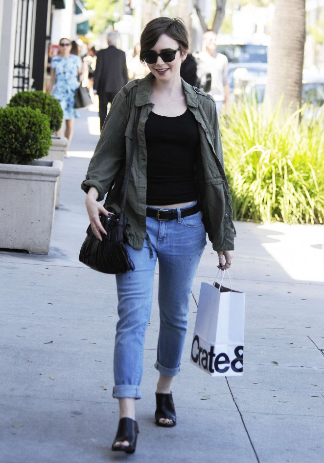 Lily Collins in Jeans Out in Beverly Hills