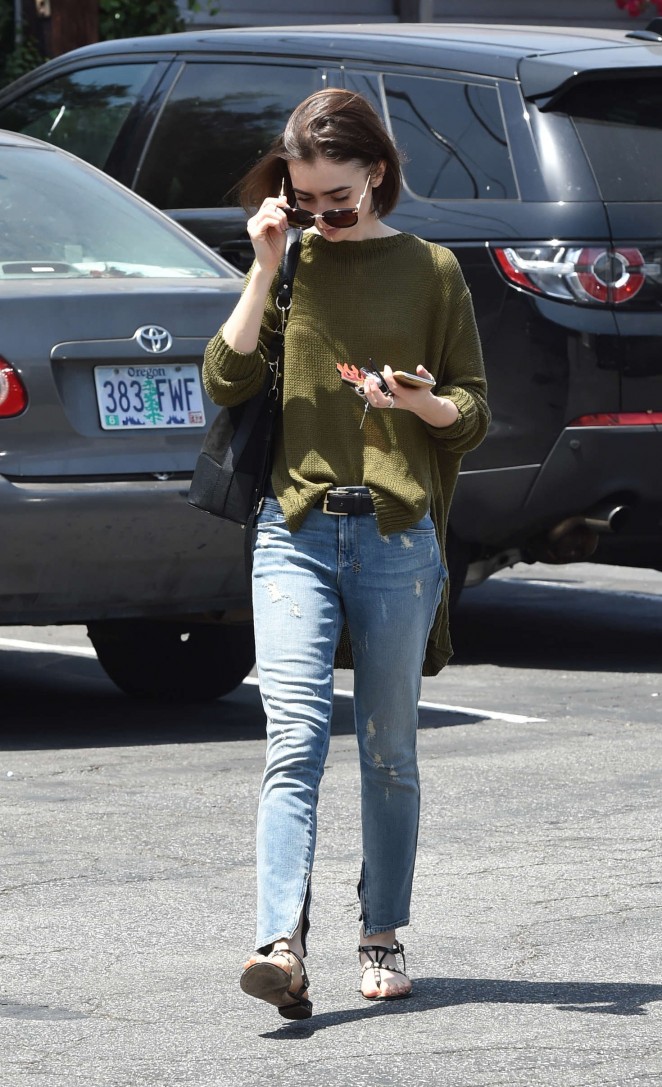 Lily Collins in Jeans Out in Los Angeles