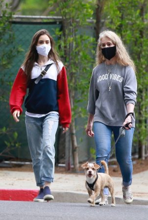 Lily Collins - Out for a walk with her mother in Beverly Hills