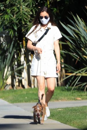 Lily Collins - Out with her dog in Beverly Hills