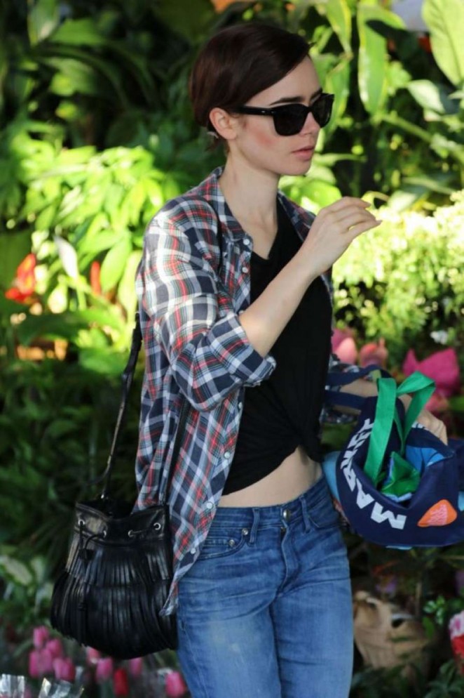 Lily Collins in Jeans Shopping at Whole Foods in LA