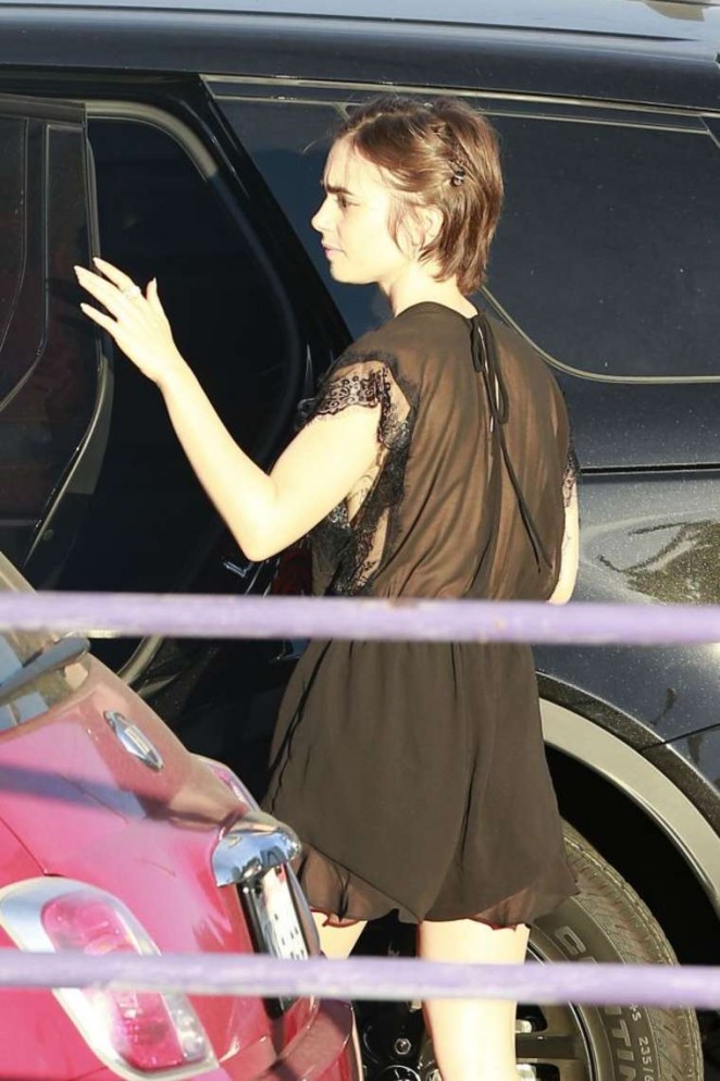 Lily Collins in Short Dress Shopping in West Hollywood