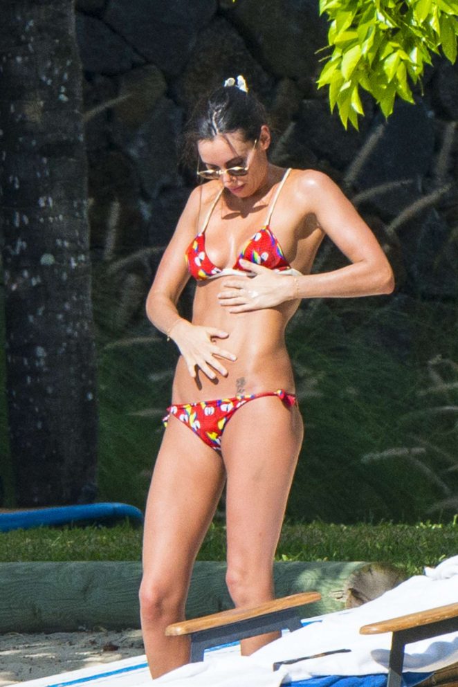Lily Fortescue in Red Bikini in Mauritius