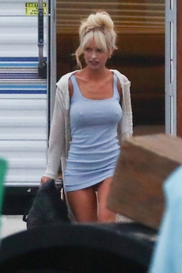 Lily James - As Pamela Anderson on filming a scene for 'Pam and Tommy' in Malibu
