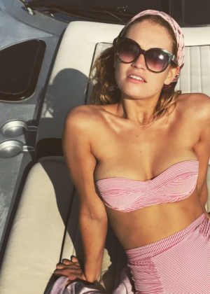 Lily James in Pink Bikini - Instagram