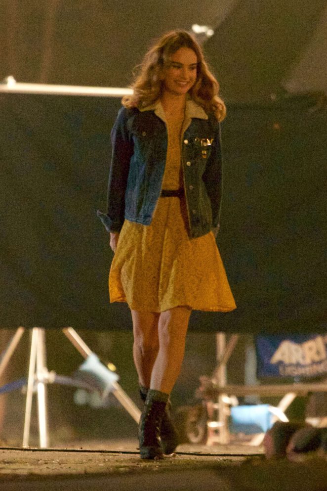 Lily James - On the set of 'Baby Driver' in Atlanta