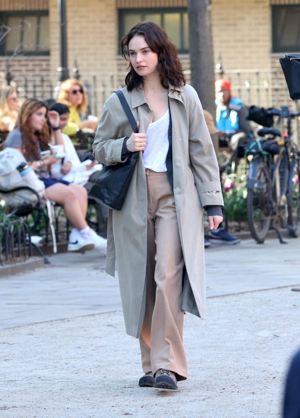 Lily James - On the set of the 'Relay' movie in Downtown