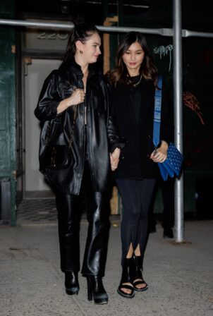 Lily James - With Gemma Chan pictured at The Chelsea Hotel in New York