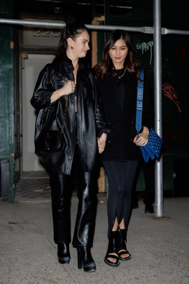 Lily James - With Gemma Chan pictured at The Chelsea Hotel in New York
