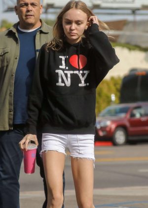 Lily Rose Depp in White Shorts at Pinches Tacos in Los Angeles